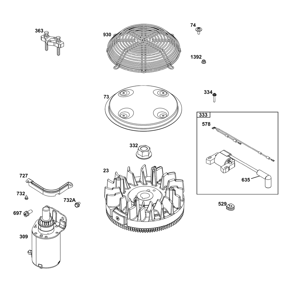 Flywheel, Ignition, And Starter Group Diagram and Parts List for 295777-0116-01  Briggs and Stratton Engine